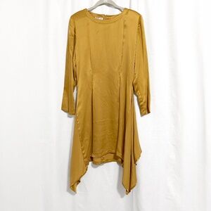 Vintage 1990s Mary Jo Bruno Deadstock Mustard Yellow Silk Dress Size 4
